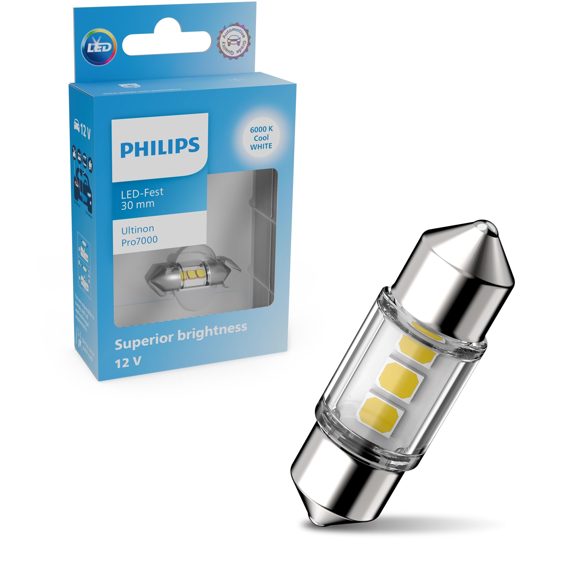 Philips automotive lighting Ultinon Pro7000 LED Festoon car signaling bulb, 6.000K cool white, 30mm, 12V
