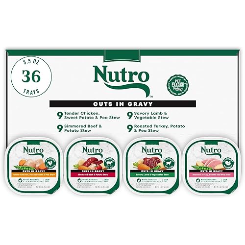 Nutro Natural Choice Cuts in Gravy Wet Dog Food Beef, Lamb, Chicken, and Turkey Recipes Variety Pack, 3.5 oz. Trays (36 Count, Pack of 1)