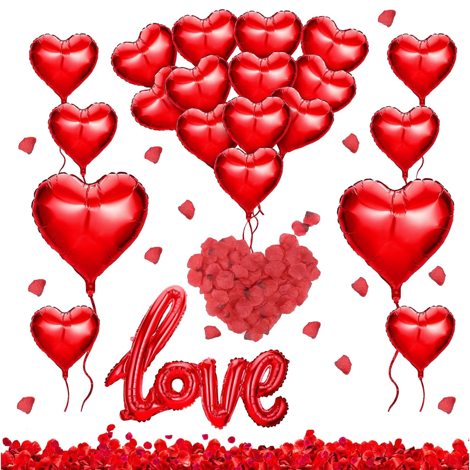 Conjunto de Decoración de Globos para San Valentín - Decoración Habitacional Perfecta que tu Corazón Espera, Globos Rojos y de Corazón, Ideal para Bodas Bombona de Helio e Inflador de Globos Incluido
