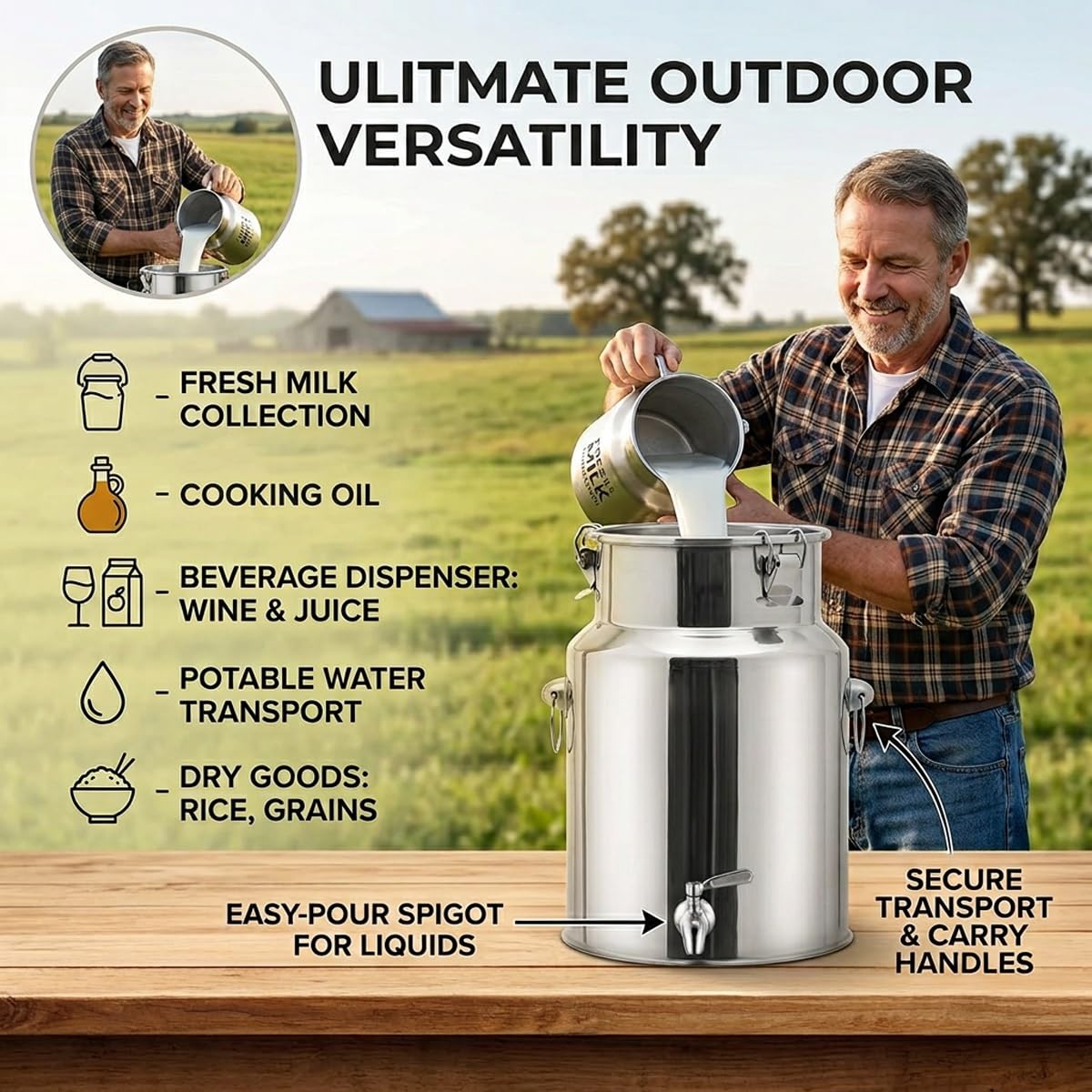 5L 10L 15L 20L 25L 30L 50L Étanche Bidon Alimentaire Inox avec Robinet, Pot à Lait Inox pour Huile d Olive, Réservoir Seau Grande Capacité avec Couvercle Clipsable(With Spigot,22L/5.81Gal)