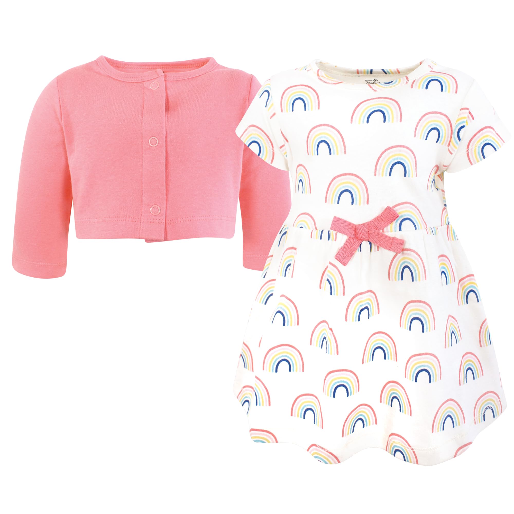 Touched by Nature Vestito e cardigan in cotone biologico per neonate, con arcobaleni