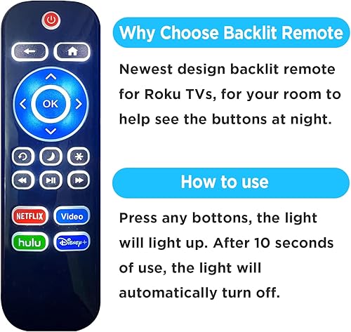 Miniatura 4 de Control remoto retroiluminado de repuesto para TCL/Hisense/Sharp/Philips/Onn/Element/Insignia/Westinghouse Roku TV (no para Roku Stick o Box)