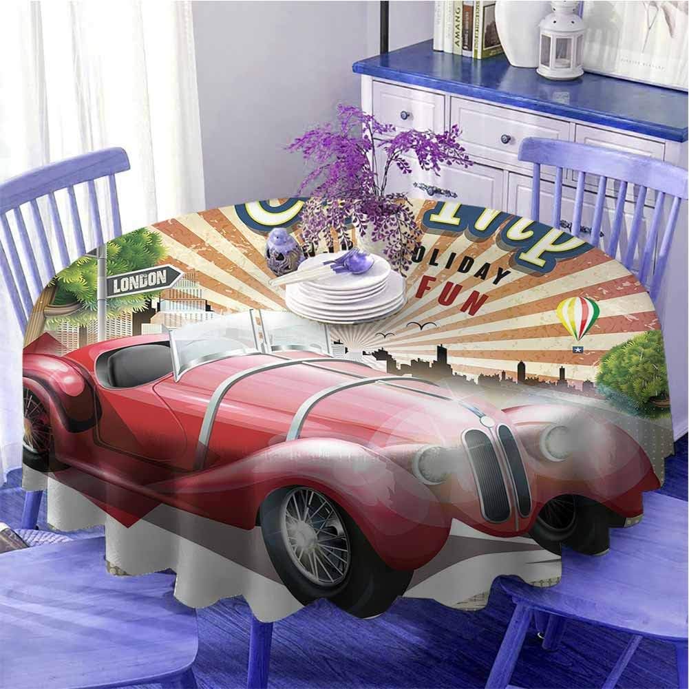 Cars Party round table cloth Car Trip Theme Old Fashioned Automobile Enjoy Holiday Fun Retro Travel Composition gifts for women Diameter 51 inch Multicolor