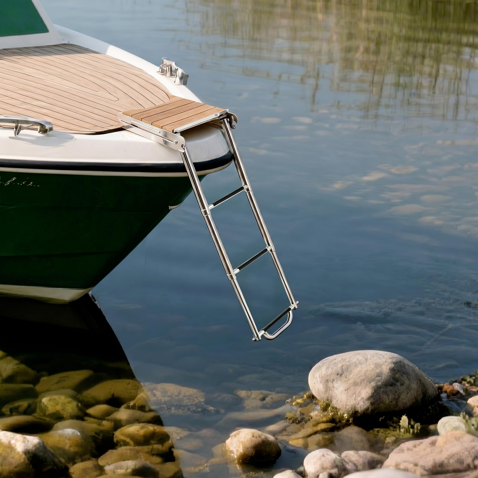 Premium Bootsbadeleiter Edelstahl 304 – Faltbare Bootsleiter mit Extremer 300 kg Tragkraft & Glatten Sicherheitskanten, Klappbare Einstiegsleiter & Heckleiter für Yachten, Motorboote & Schnellboote, S