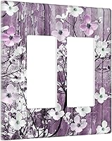 Vista 130 de Cubierta de interruptor de luz de 3 cuadrillas con diseño de flores azules púrpuras, cubierta de placa de pared de triple palanca, arbustos florales