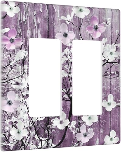 Miniatura 130 de Cubierta de interruptor de luz de 3 cuadrillas con diseño de flores azules púrpuras, cubierta de placa de pared de triple palanca, arbustos florales