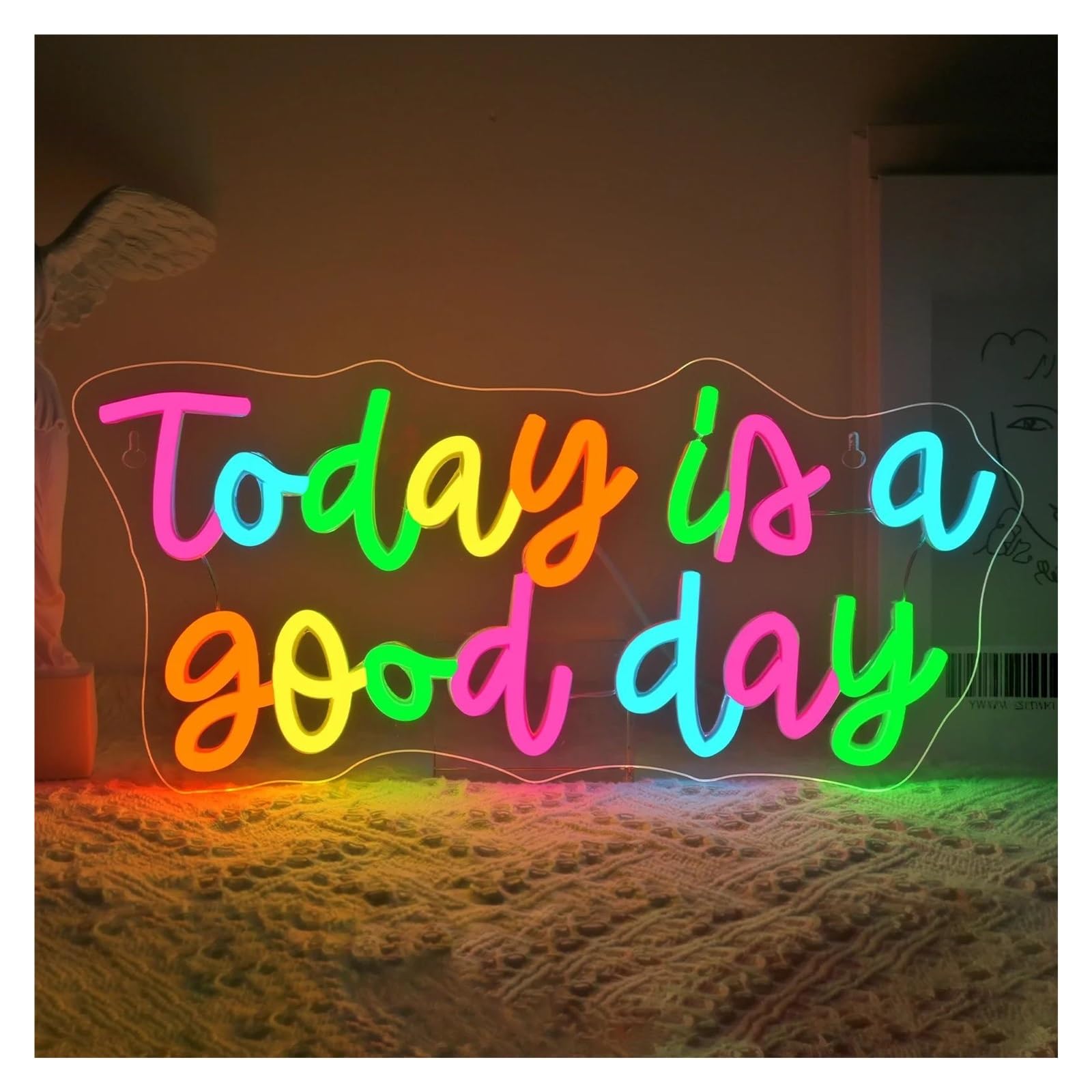 SHOUXI Sign Lamp Today is A Good Day Neon Signs for Wall Art Font Decor USB with Dimmable for Living Room Party Club Shop Decor 37х17cm