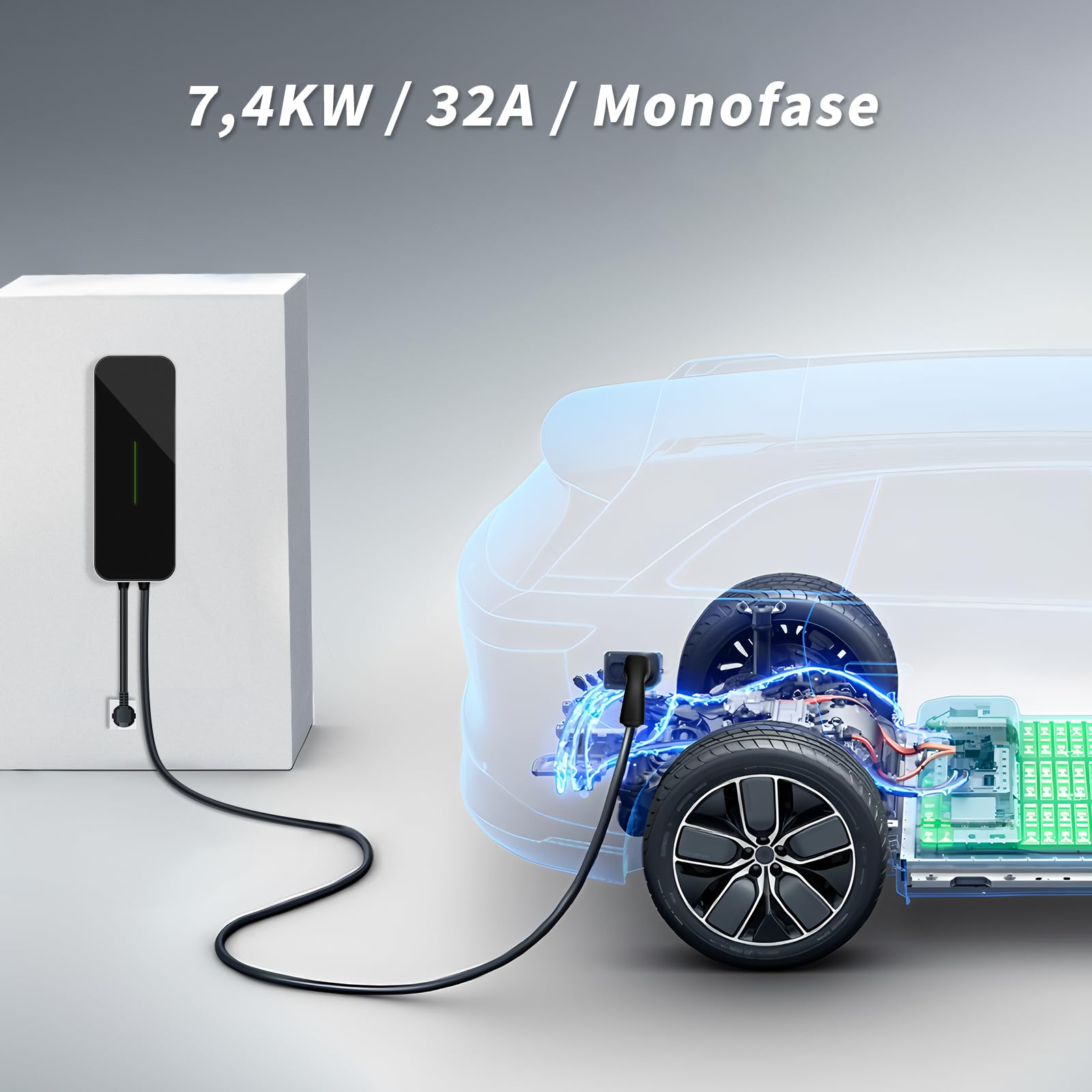 Ricarica Auto Elettrica, 7KW Tipo 2 Cavo Ricarica EV[32A | Monofase | 6m], IP66 Wallbox Caricabatteria per Veicolo Elettrico Compatibile con Model 3,BMW i3 e Altri EV/PHEV
