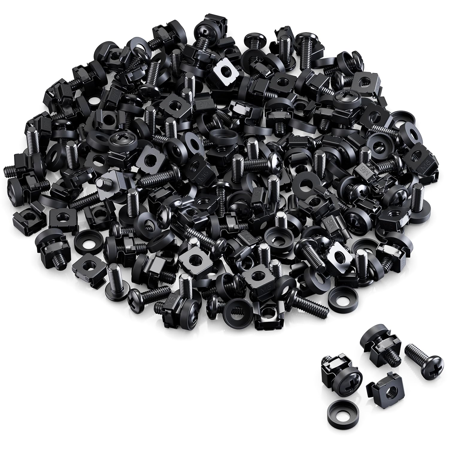 deleyCON [Lot de 100] M6 écrous cage & vis pour 10 Pouces 19 Pouces Armoires Réseau Racks IT, kit Montage pour Rack Serveur Panneau Patch Boîtier Technique événementielle - Noir