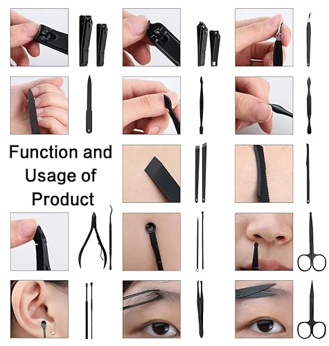 Miniatura 3 de ESARORA Juego de manicura 20 en 1, kit de pedicura profesional de acero inoxidable, kit de cuidado de uñas con alicate, espejo y estuche de viaje de