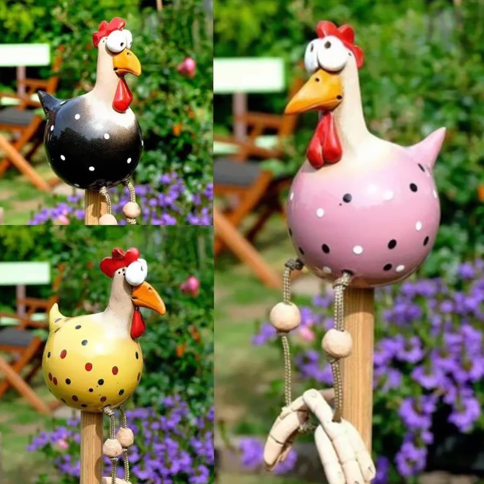 Giardino Della Decorazione Del Pollo, 3 Pcs Statua Divertente Della Resina del Pollo,Pollo alla Spina da Giardino,Decorazione di Pollo Natale,per la Decorazione di Terrazze,Giardini e Balconi