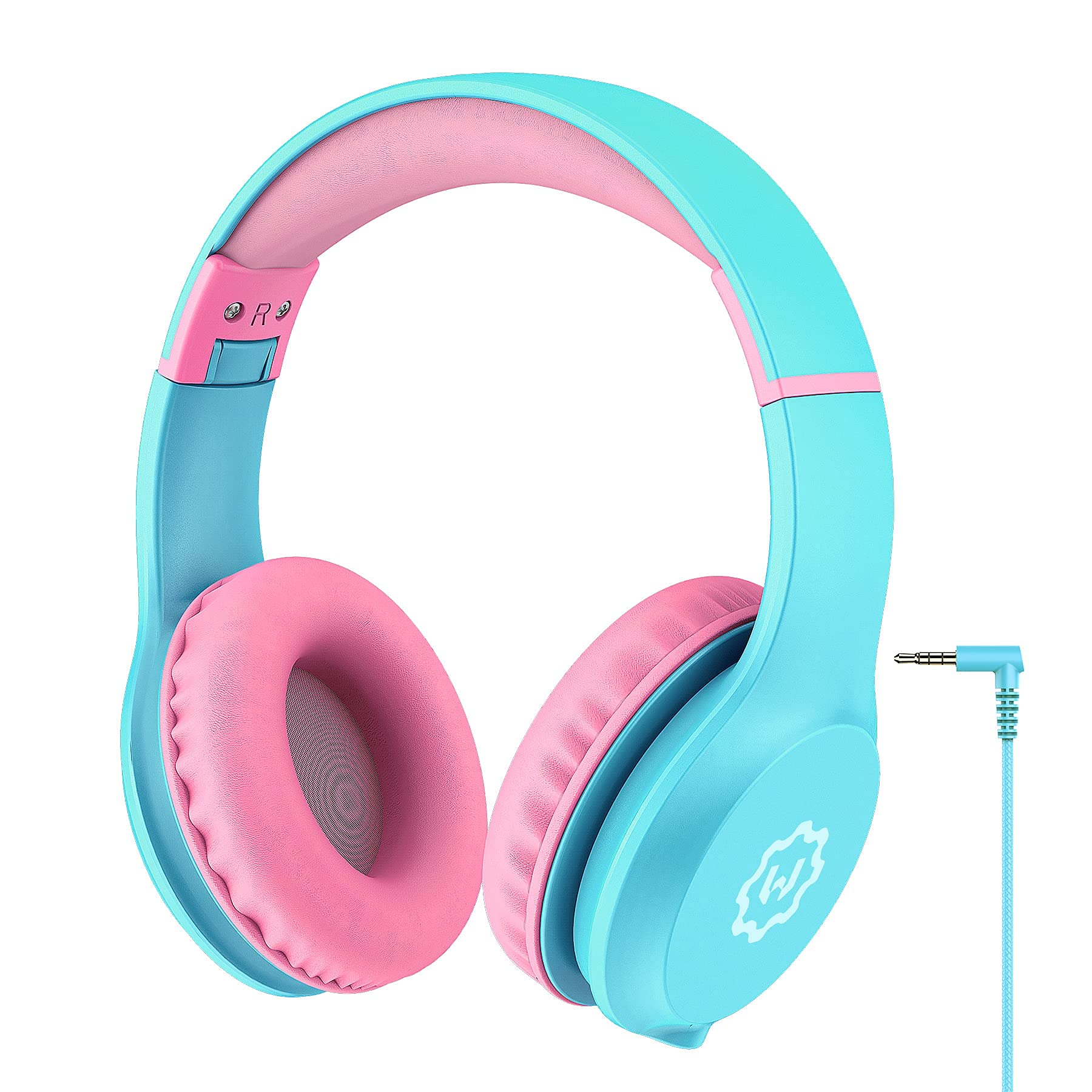 Cuffie per bambini, limitatore di volume 85/94 dB, cuffie sovrauricolari per ragazze e ragazzi, pieghevoli, con cavo, per iPad/tablet/viaggi, colore azzurro e rosa (nuovo microfono a collo