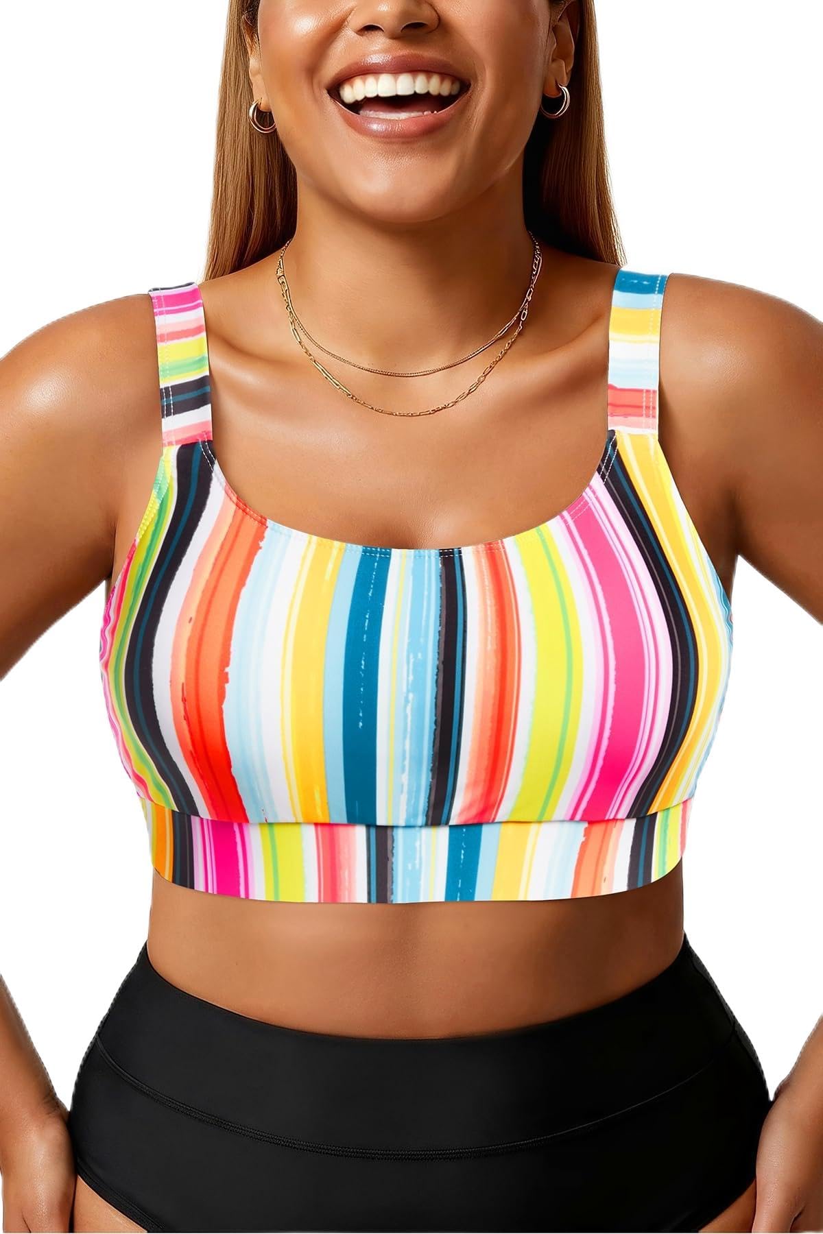 Plus Size Bikini Top Sports Bra Scoop Neck Swim Crop Top