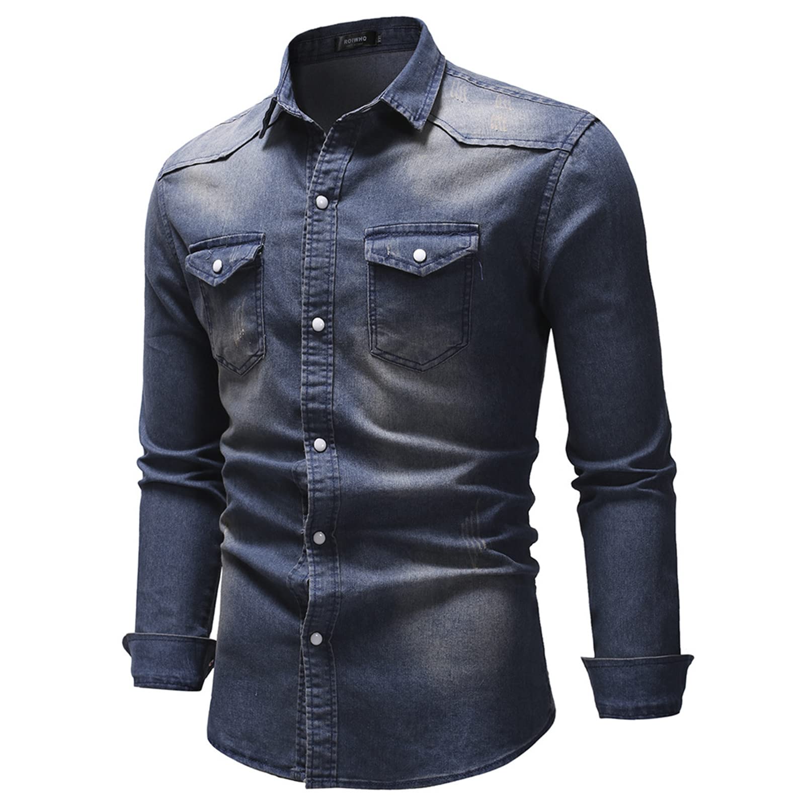 Herren Jeanshemd Langarm Baumwolle Jeans Cardigan Casual Slim Fit Hemden Herren Tops Kleidung