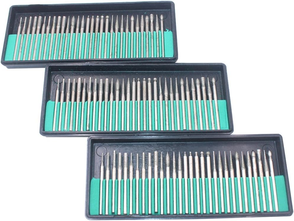 NIUPIKA 1/8" Shank Diamond Burr Drill Bits Kit Sanding Set for Glass Gemstone Metal Grinding Rotary Tool Accessories