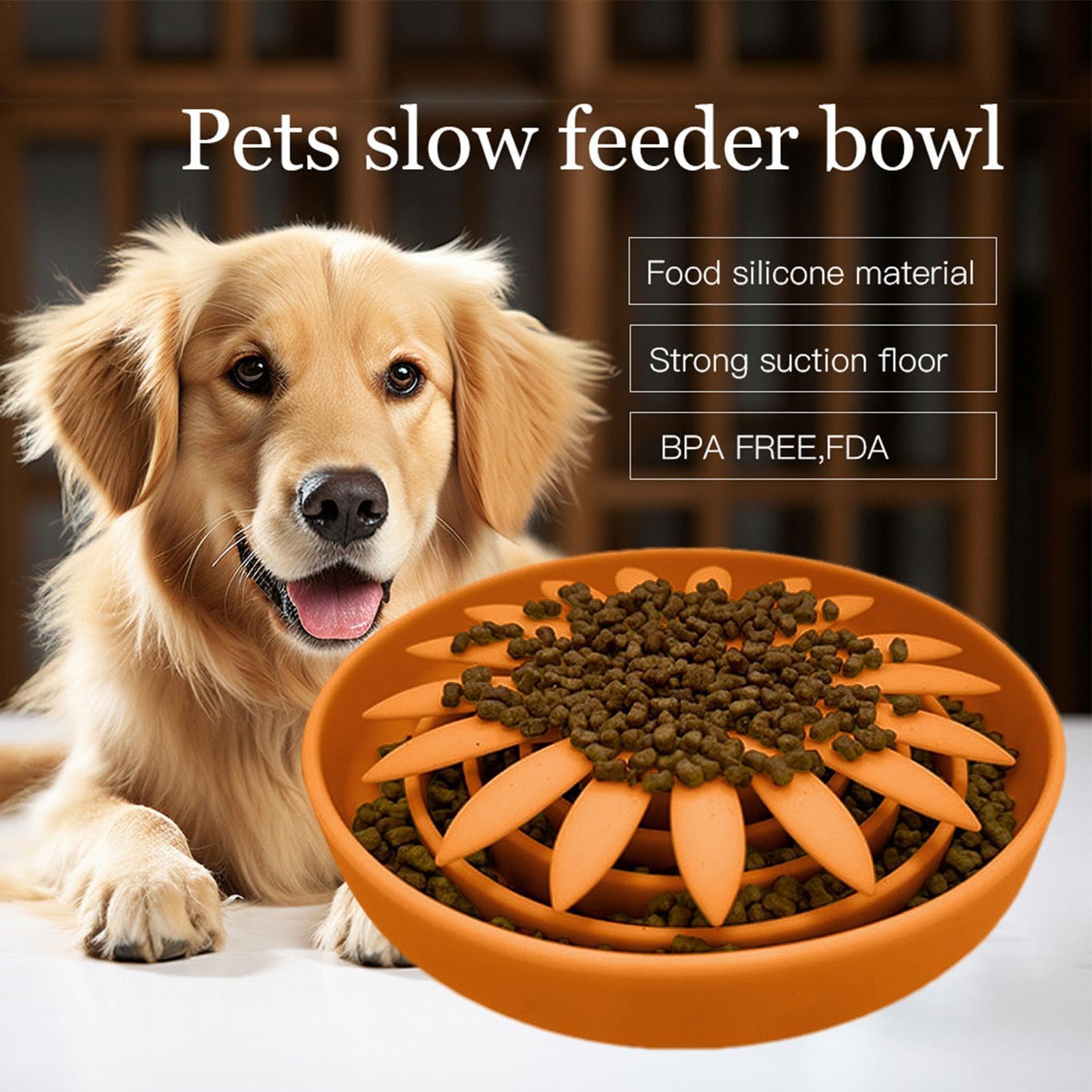 Comedero automático para Gatos， Comedero Lento for Perros - Antideslizante for y Otras Mascotas(Orange)
