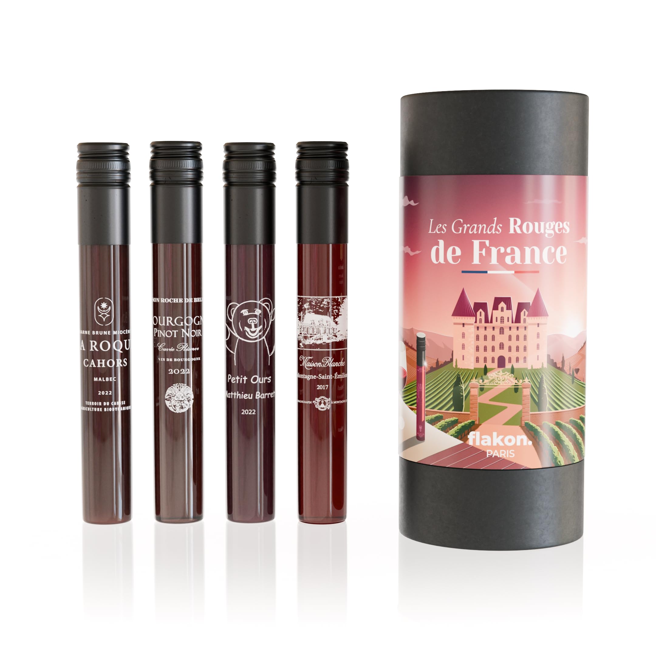 FLAKON – Coffret Les Grands Rouges De France – Sélection Exclusive Par Un Meilleur Sommelier De France – Dégustation Guidée En Vidéo – Idée Cadeau Homme – Coffret Vin Premium À Partager