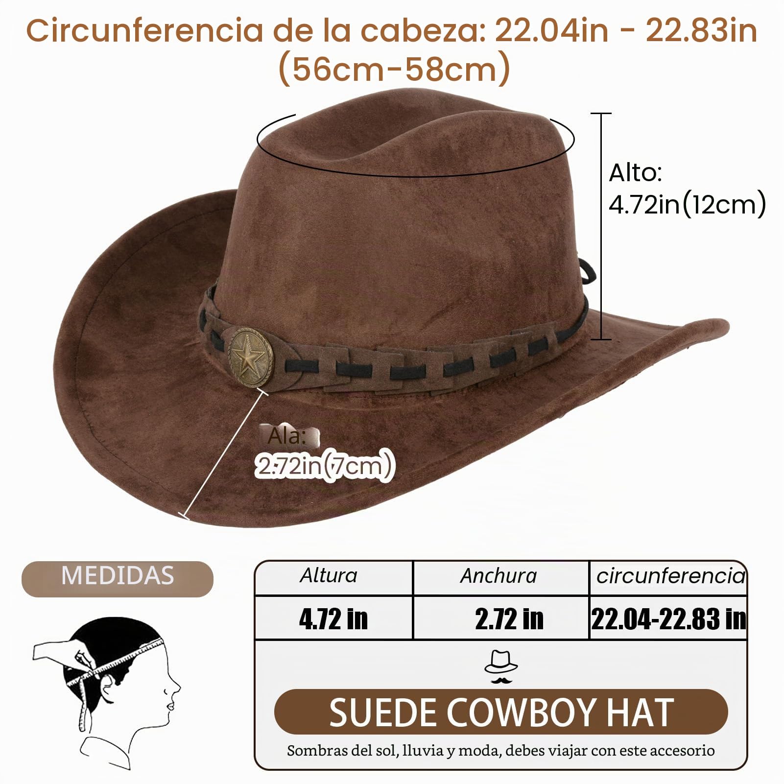 Sombrero de vaquero de ala ancha para hombres y mujeres, de gamuza sintética, estilo vaquero, elegante, ajustable, sombrero de vaquero para exteriores