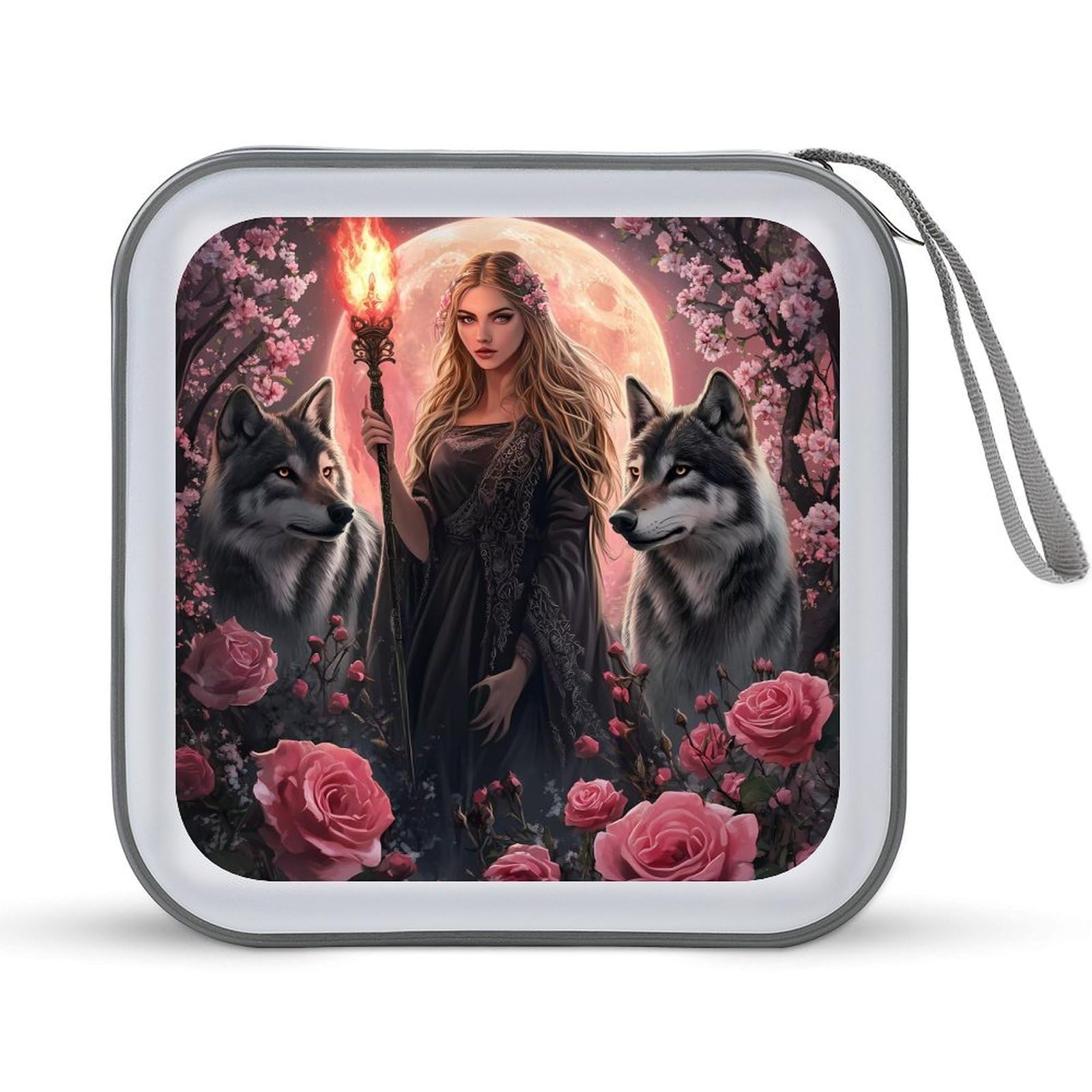 Witchcraft Goddess with Wolf Dogs CD Case Portable DVD Holder Storage Organizer for Home Travel