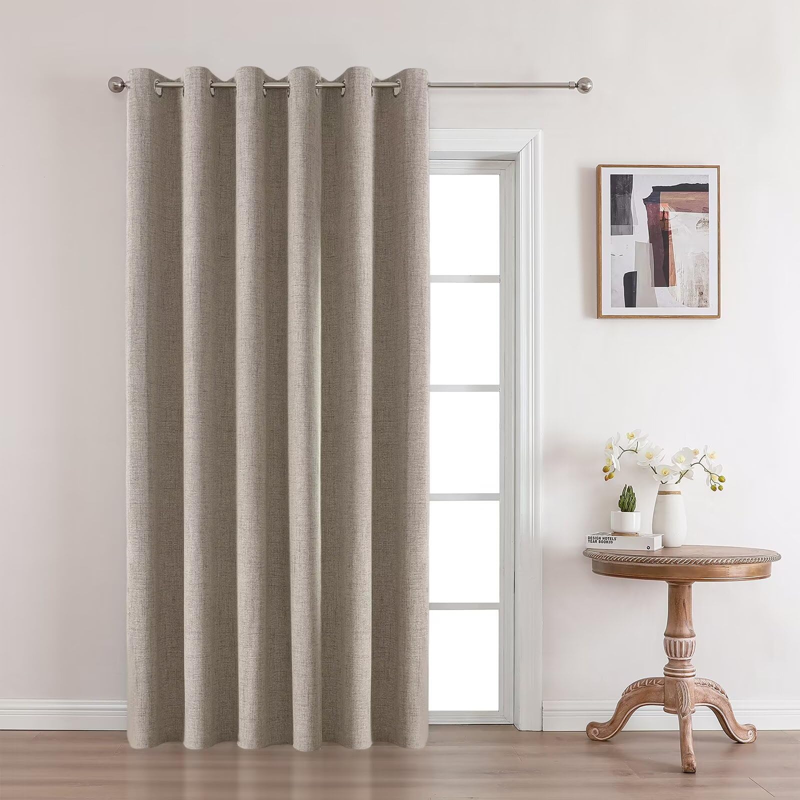 Joydeco Linen Blackout Room Divider Curtains, Extra Wide Sliding Door Drapes Living Room Curtains, 1 Panel 100W x 96L Inch Patio Door Drapes for Room