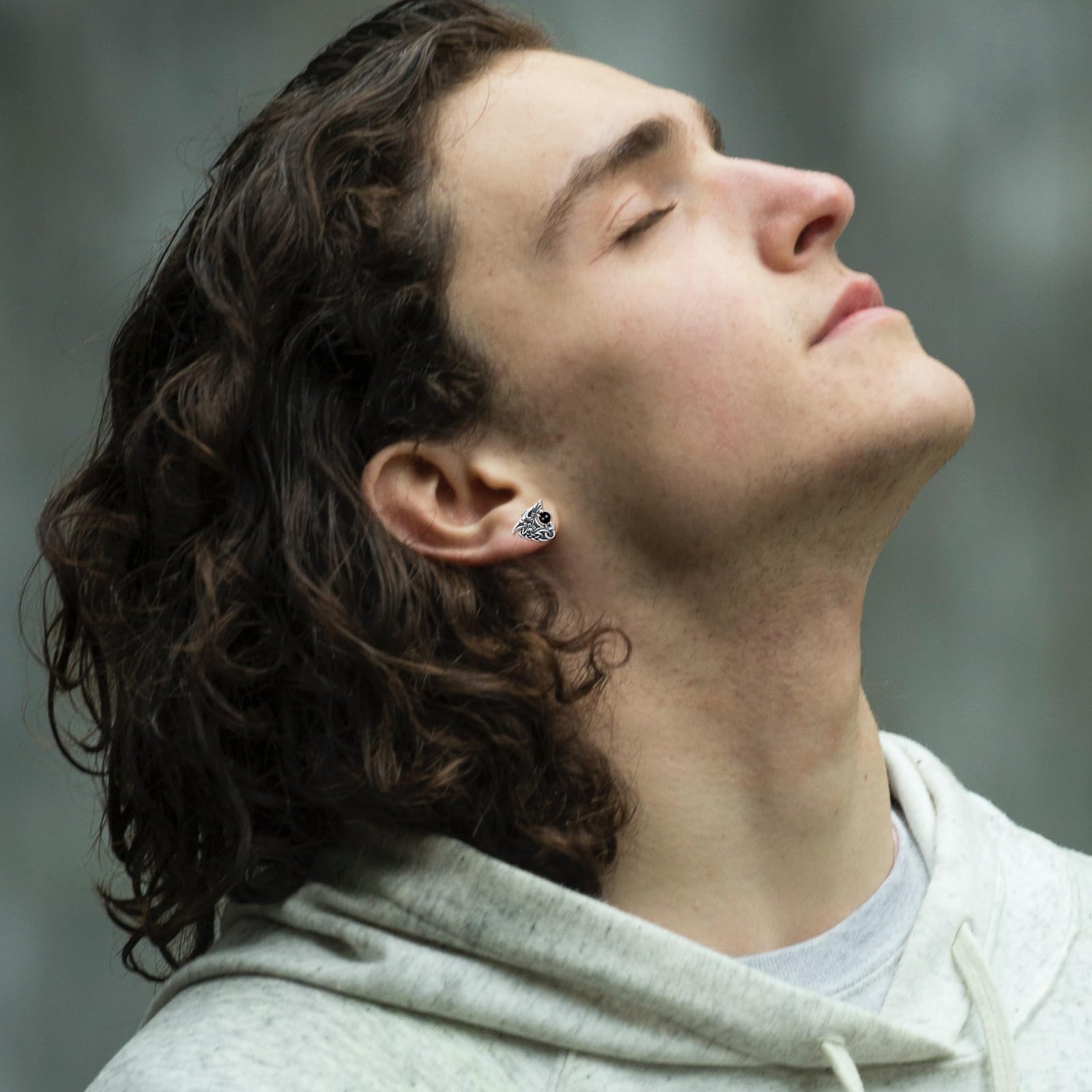 Pendientes de lobo vikingo para hombre, plata de ley 925, nudo celta del norte, aretes de lobo y ónix negro, joyería vikinga para hombres y mujeres