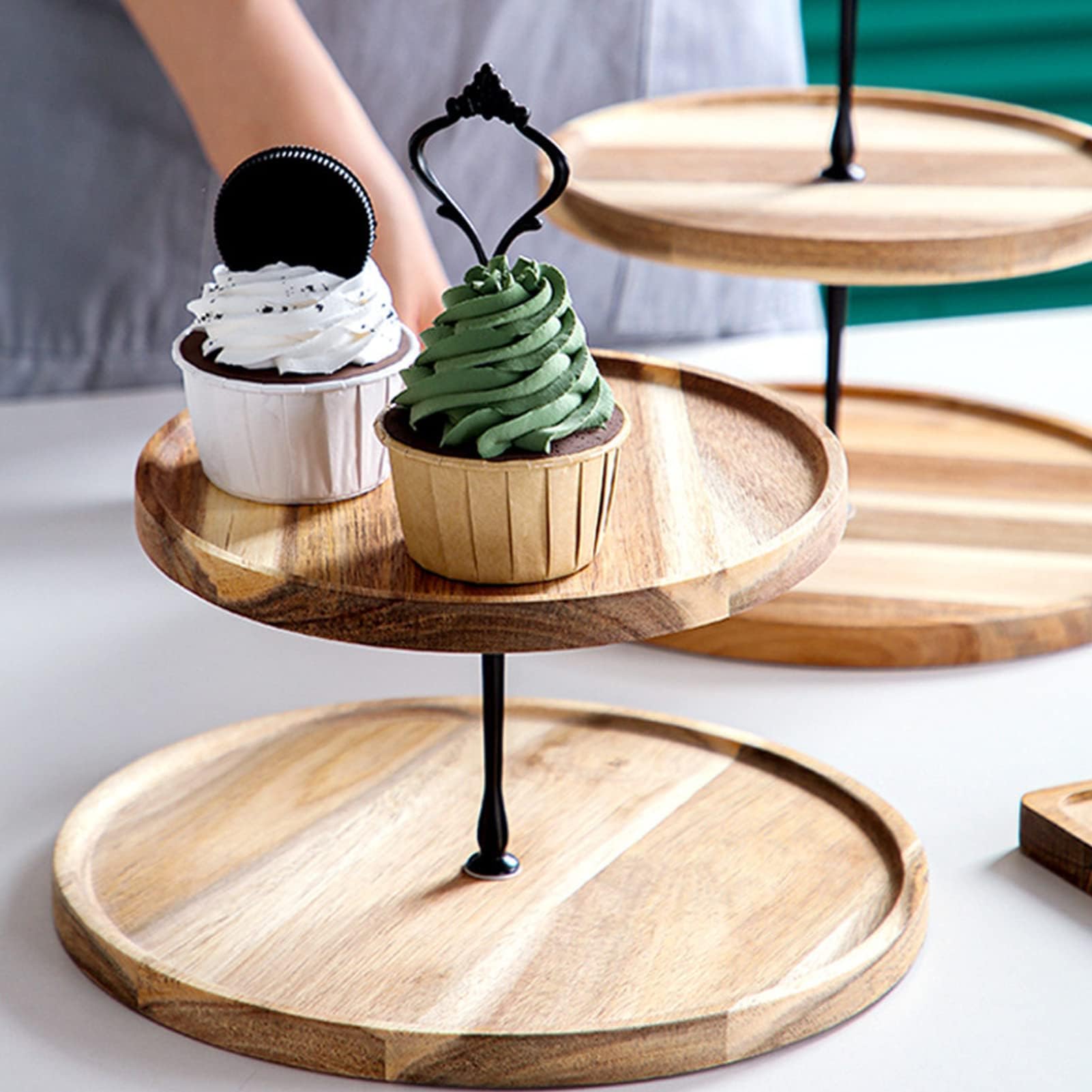 Dessert Stand, Wooden Cupcake Stand 2 Tier Dessert Display Stands Vintage Cupcake Tower for Tea Party Cookie Serving Tray(S)