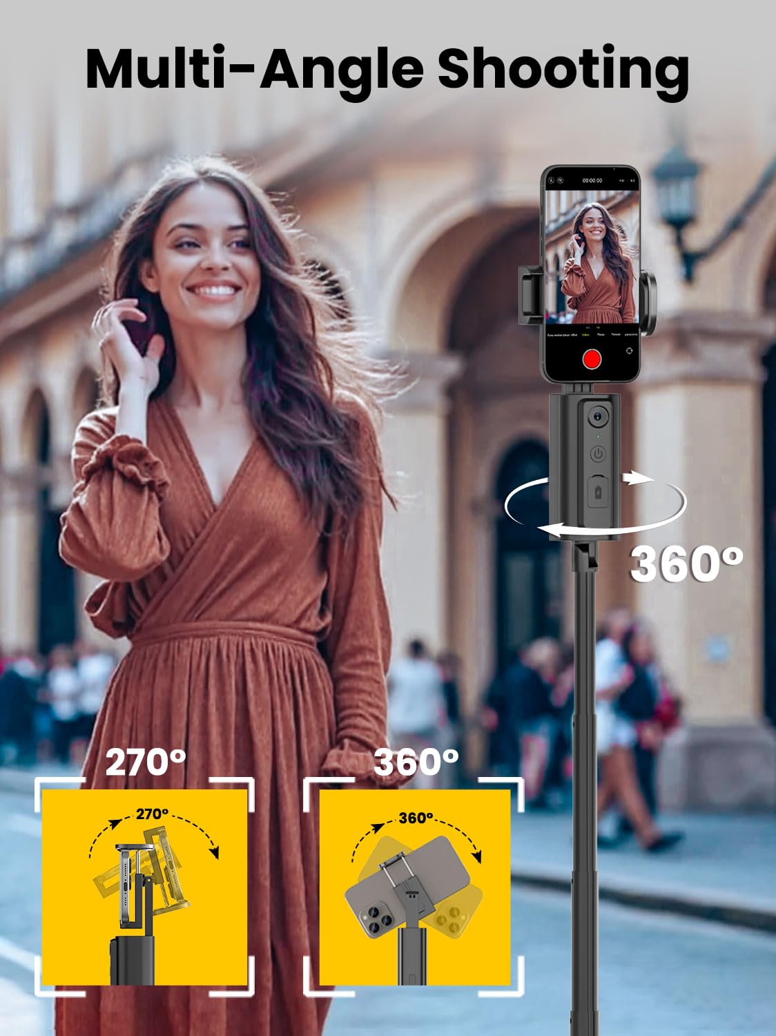 AOCHUAN Trípode de seguimiento facial para iPhone, palo selfie expandible de 57 pulgadas para iPhone, trípode de teléfono para Android con control remoto, sin aplicación, control de gestos, esencial