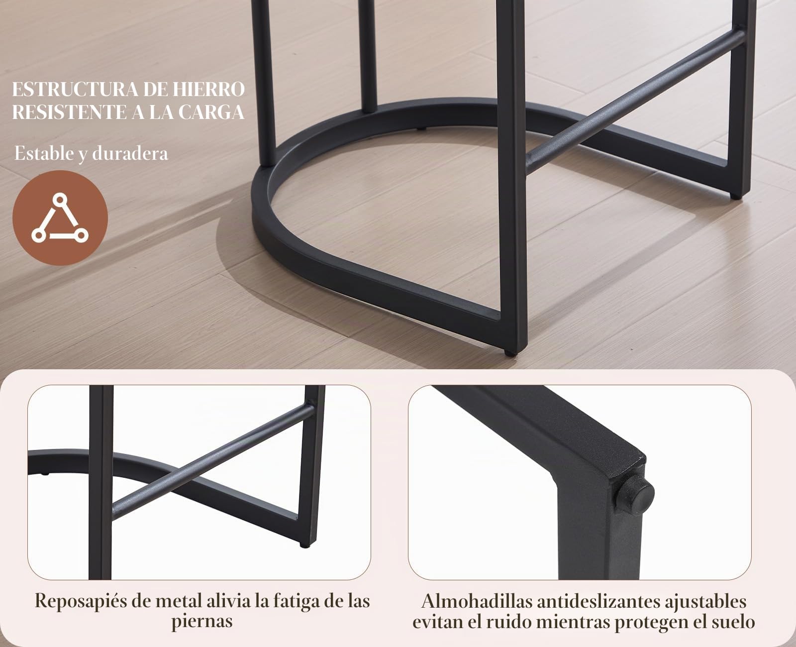 Juego de 2 taburetes de Bar de Piel sintética con Respaldo y reposapiés, Taburete de Cocina con Patas de Metal para Bar, mostrador, Cocina y hogar (2, marrón)