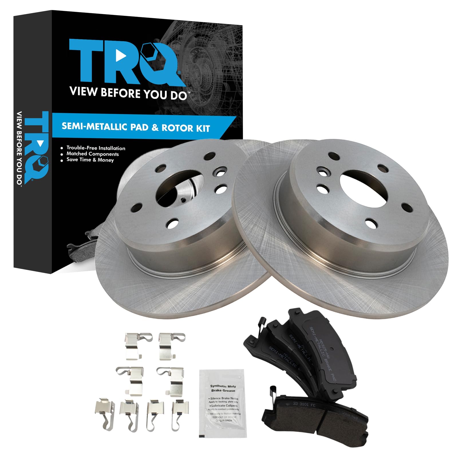 TRQ Rear Brake Pad and Rotor Set Semi Metallic Solid Rotors