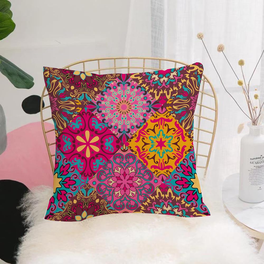 HYMSXW Cushion Cover,Throw Pillow Case Home Decorative for Living Room Bedroom Sofa Chair 20X20 Inch,Moroccan,Vibrant Artistic Mandala Motifs in Squares Eastern He,Pillowcase 50X50cm