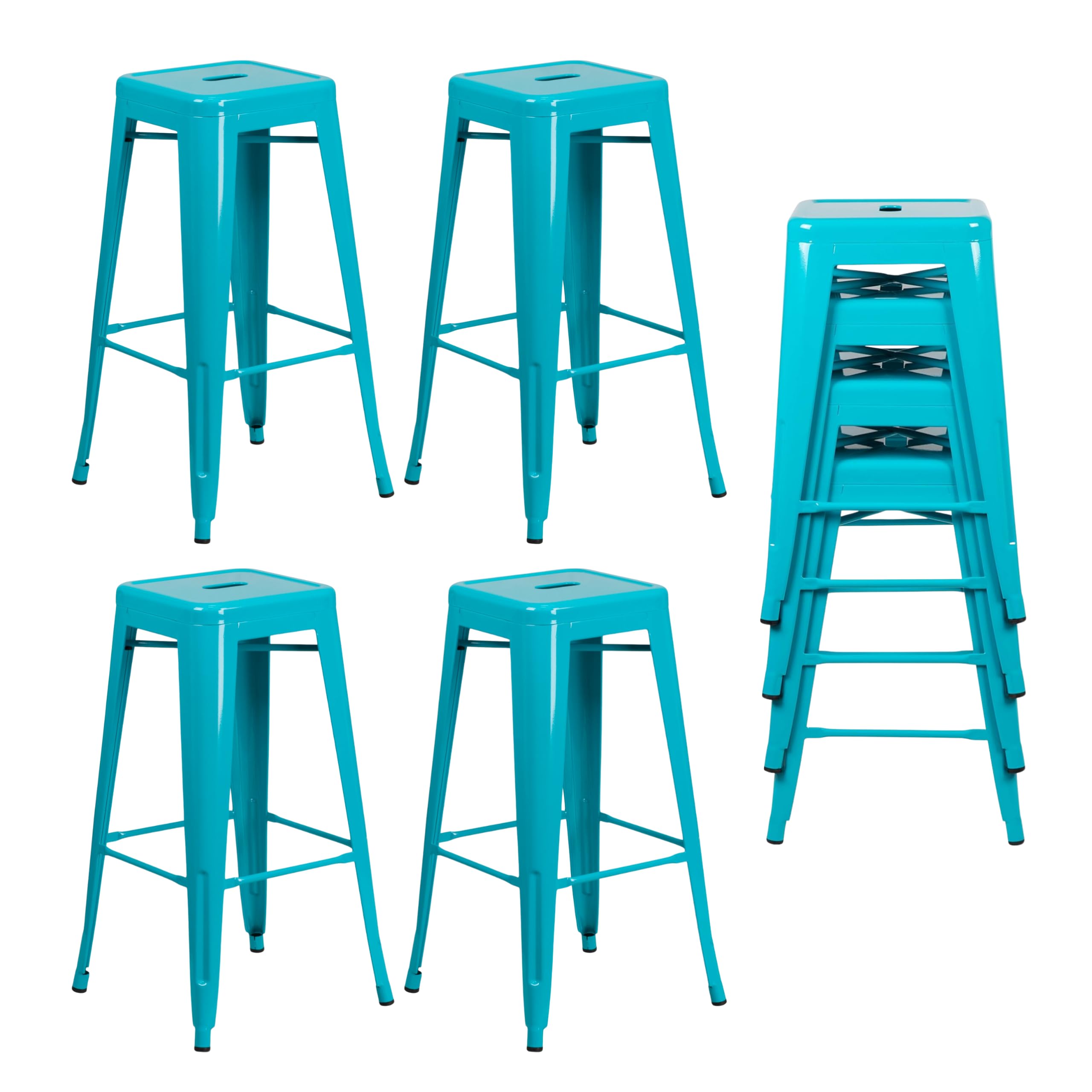 HOM4NISH Metal Bar Stool with Footrest - Set of 2, 4 - Backless, Armless, Square Seat, Counter Height, Stackable Bar Chair — image 1