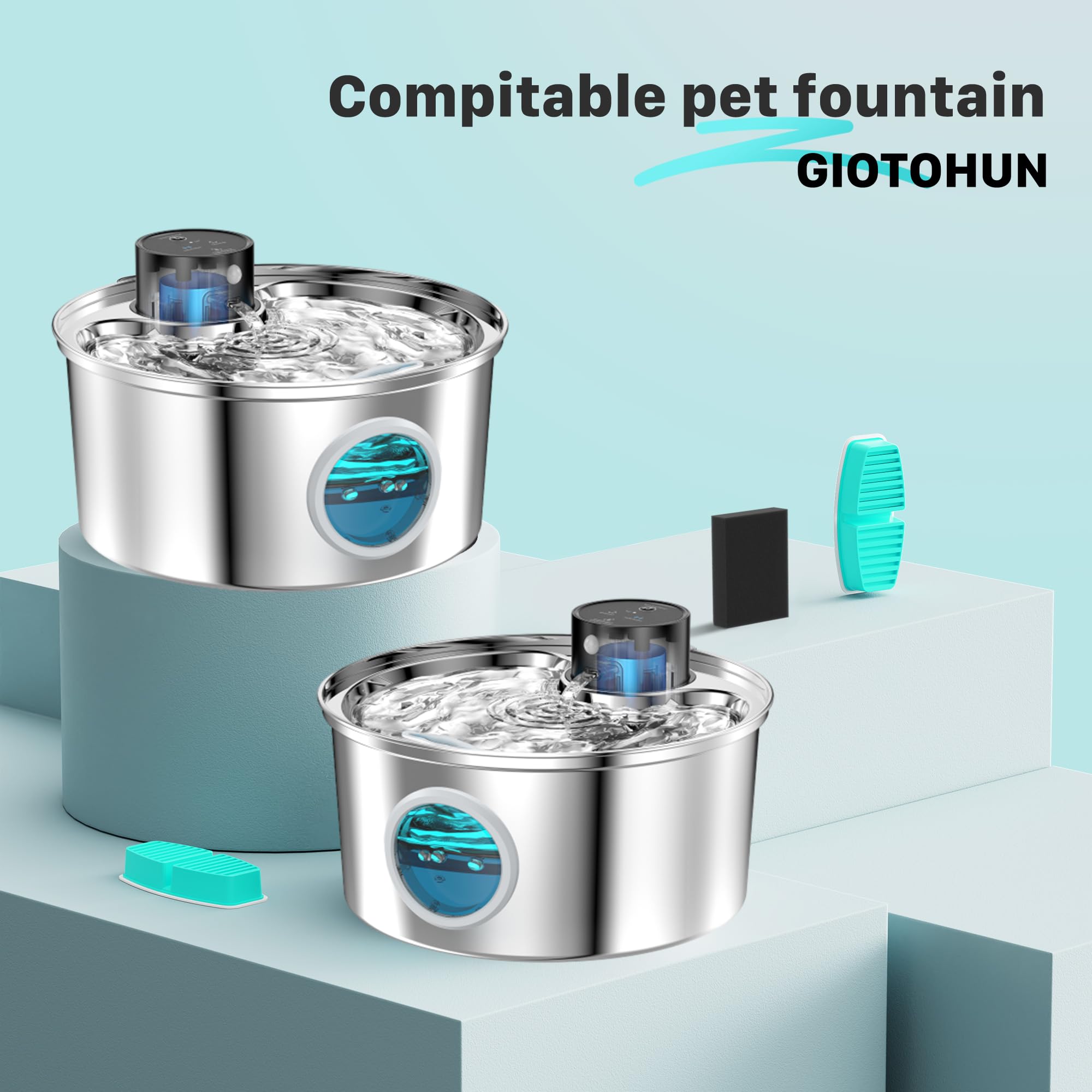 FOFNON 12 Filtri Fontanella per Gatti, 6 Pezzi Filtro + 6 Pezzi di Spugna de Fontanella per Gatti, Filtro per Capelli (Spugna), Tripla Filtrazione (Filtro), Adatto per “B0CQXCHCMM” & ”B0CQXCHQJV”