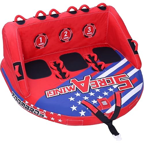 ZOOMBROS Towable Tubes for Boating 2-3Person, Front/Back Tow Points Sofa Style Boat Tubes and Towables, Holds 340-510 lbs Large Capacity, Premium Nylon Cover, Perfect for Kids & Adults