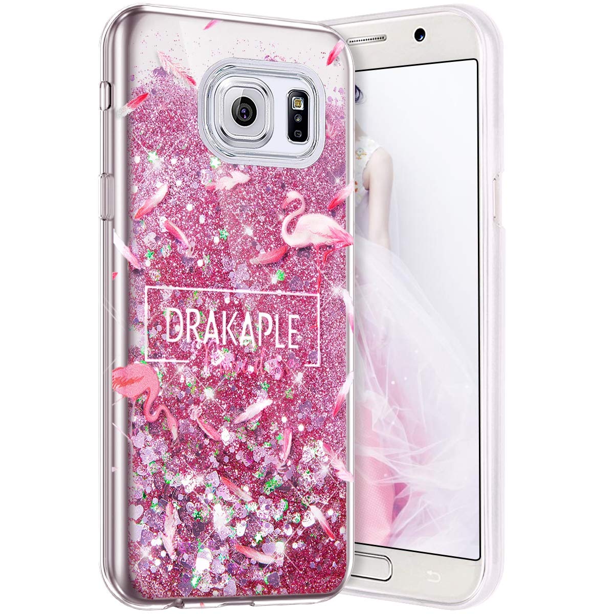 Robinsoni Case Compatible with Galaxy S6 Edge Plus Phone Cover Flexible Galaxy S6 Edge Plus Case Silicone Case 3D Liquid Floating Cover Sparkle Bling Cover Shockproof Bumper Case Flamingo 2