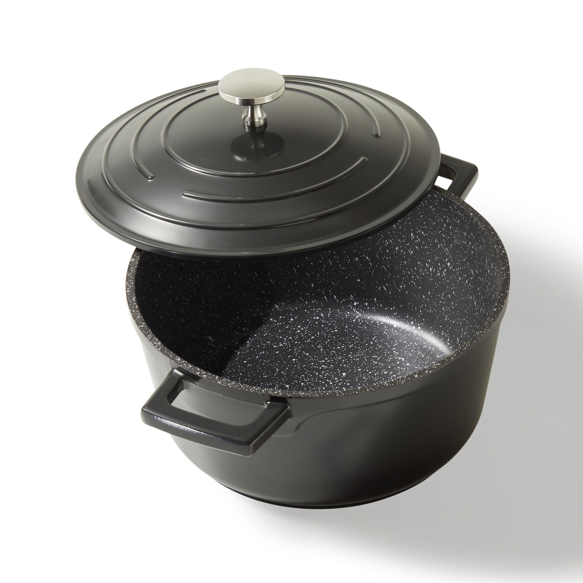 STONELINE Casseruola 20 cm, 2,6 L Rostiera Cocotte con Coperchio, Pentola Alluminio Pressofuso Rivestimento Antiaderente con Vere Particelle di Pietra, A Induzione Forno Tutti i Piani Cottura, Nero