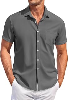 Men's Shirts Graphic Tees Vintage Button Down Solid Color Short Sleeve Summer Beach Shirt Mens, M-4XL