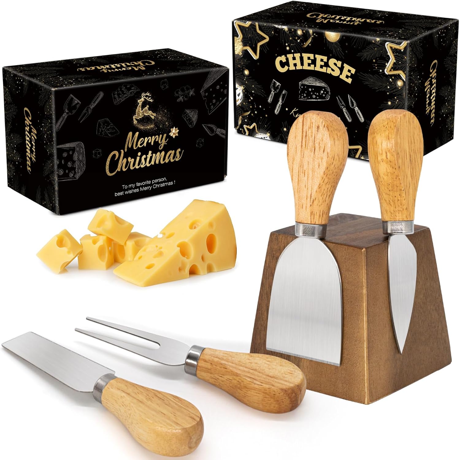 Cheese Knife Set for Charcuterie – 4 Small Stainless Steel Cheese Knives and Fork with Magnetic Acacia Wood Holder – Charcuterie Board Accessories Cheese Knife Set for Charcuterie – 4 Small Stainless Steel Cheese Knives and Fork with Magnetic Acacia Wood Holder – Charcuterie Board Accessories