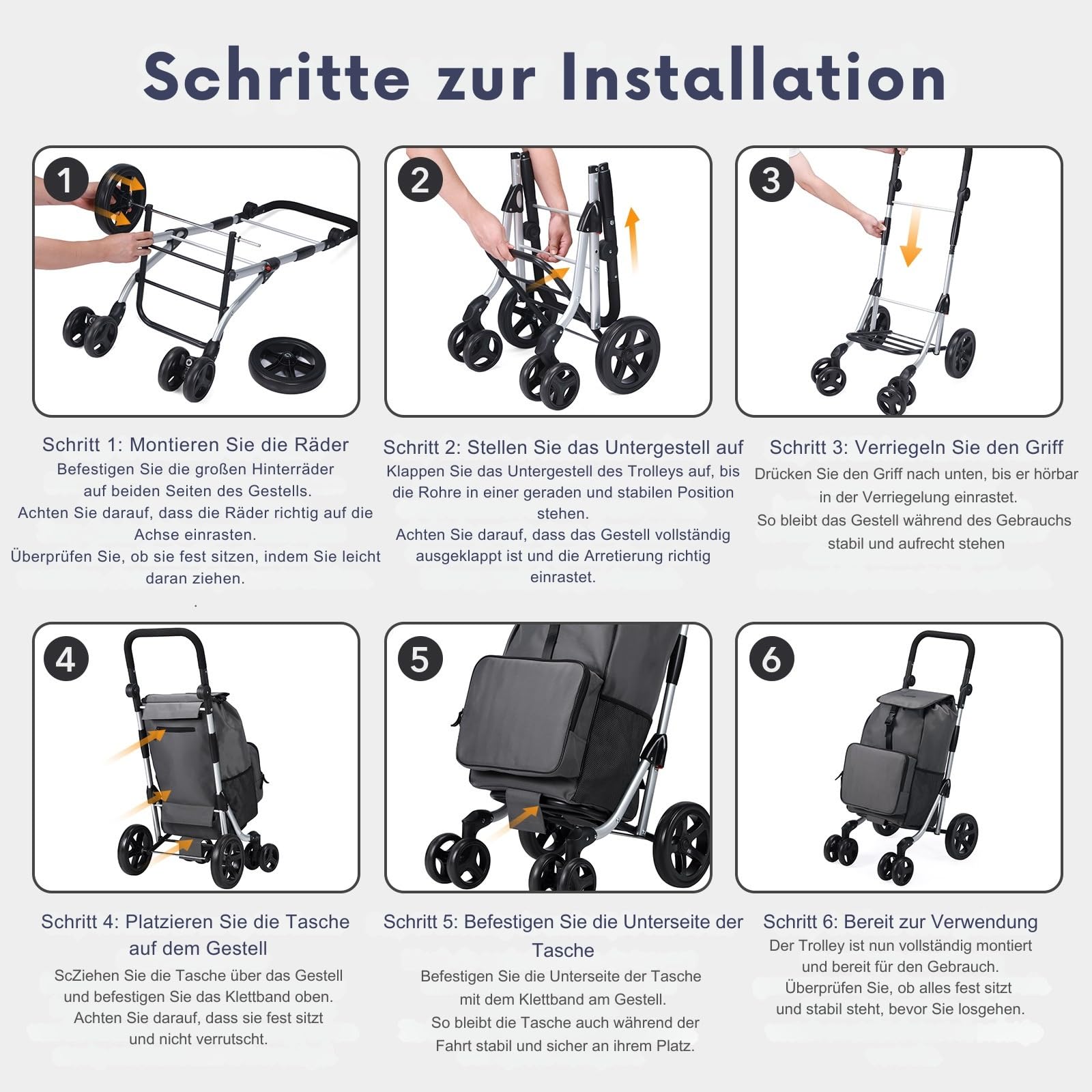 Packaway Einkaufstrolley mit 4 Rädern – Deluxe Einkaufswagen mit Kühlfach & verstellbarem Griff – 60 Liter – Grau – Faltbarer Einkaufsroller mit großer Tasche