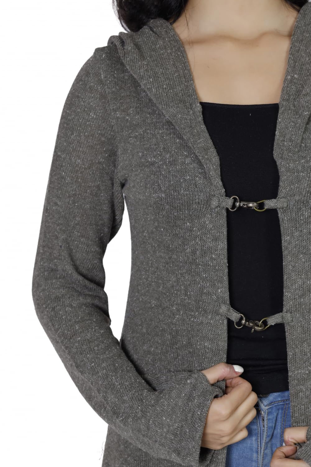 GURU-SHOP, Rebeca Larga, Abrigo de Punto con Capucha Ancha, Chaqueta Caqui, Sintético, Tamaño:S/M (36), Cardigans y Ponchos