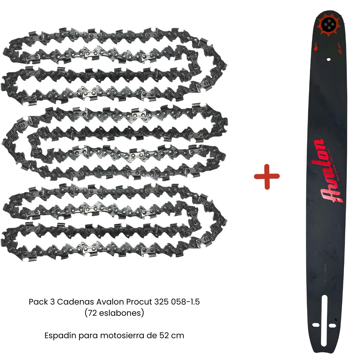 Kit - Espadín para motosierra de 52 cm + Pack 3 Cadenas Avalon Procut 325 058-1.5 (72 eslabones)