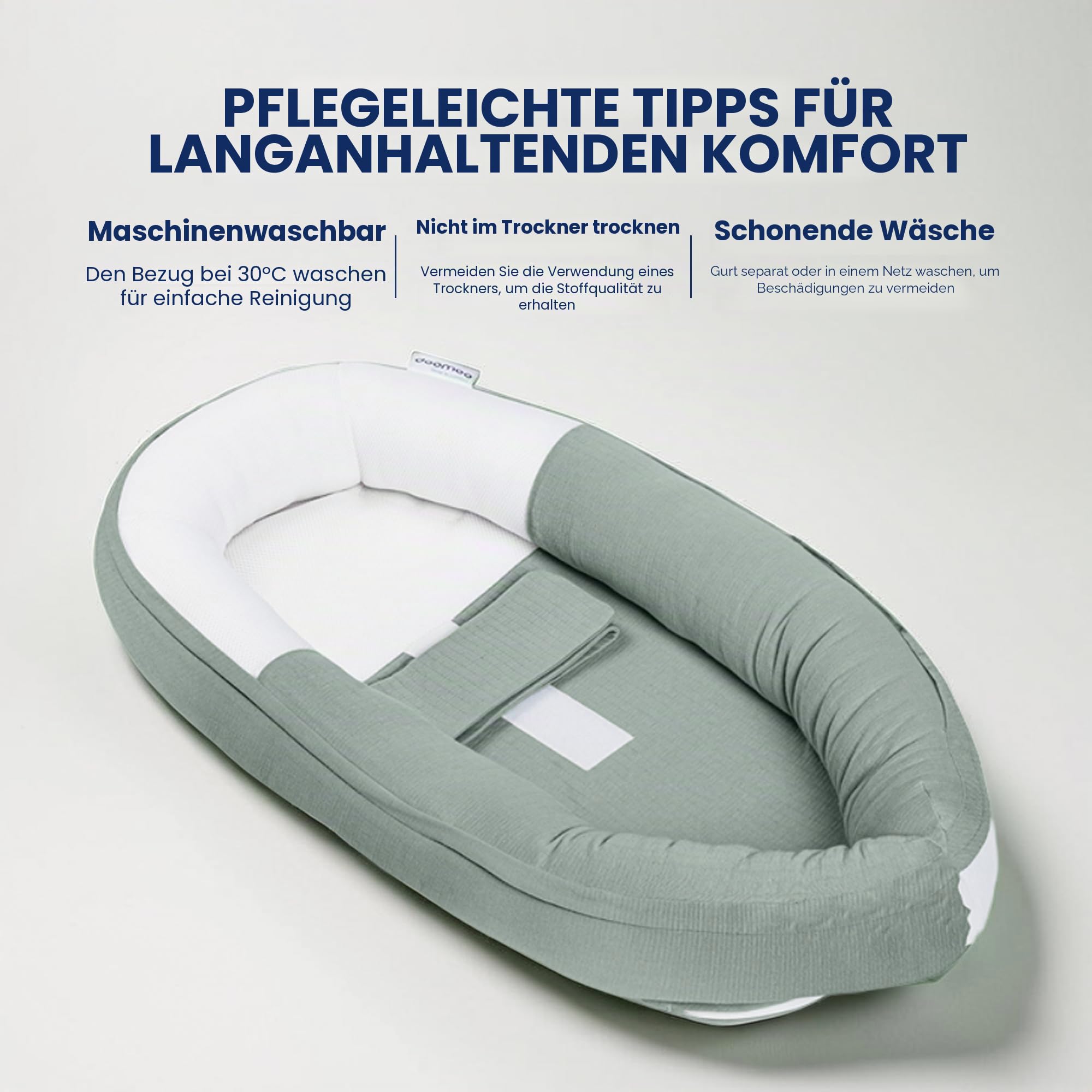 Doomoo Cocoon Babynestchen für Babys bis 8 Monate - Babynest, Kuschelnest, Lagerungskissen aus Bio-Baumwolle, Oeko-Tex Zertifiziert, Tetra Jersey Green