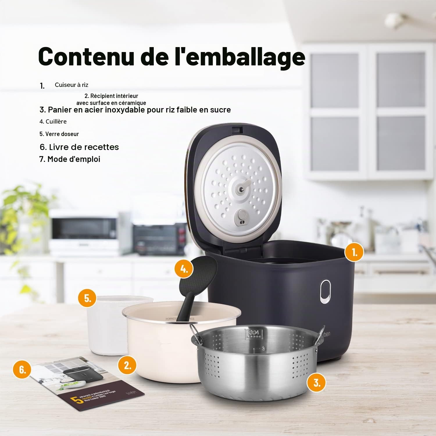 Lauben Low Sugar Rice Cooker Cuiseur à riz avec fonction Low-Sugar, volume de 3 l, 6 modes, démarrage différé, maintien au chaud, surface en céramique antiadhésive, passe au lave-vaisselle (Antracit)