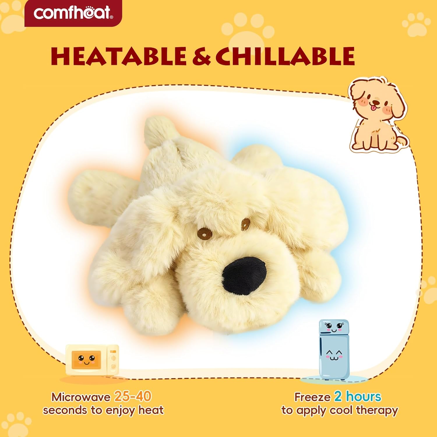 Microwave Heating Pad for Cramps Pain Relief, Moist Microwavable Period Menstrual Heating Pads for Cramps, Back, Neck Shoulder, Cute Stuffed Animal Heating Pad Plush - Golden Retriever Dog - Image 2