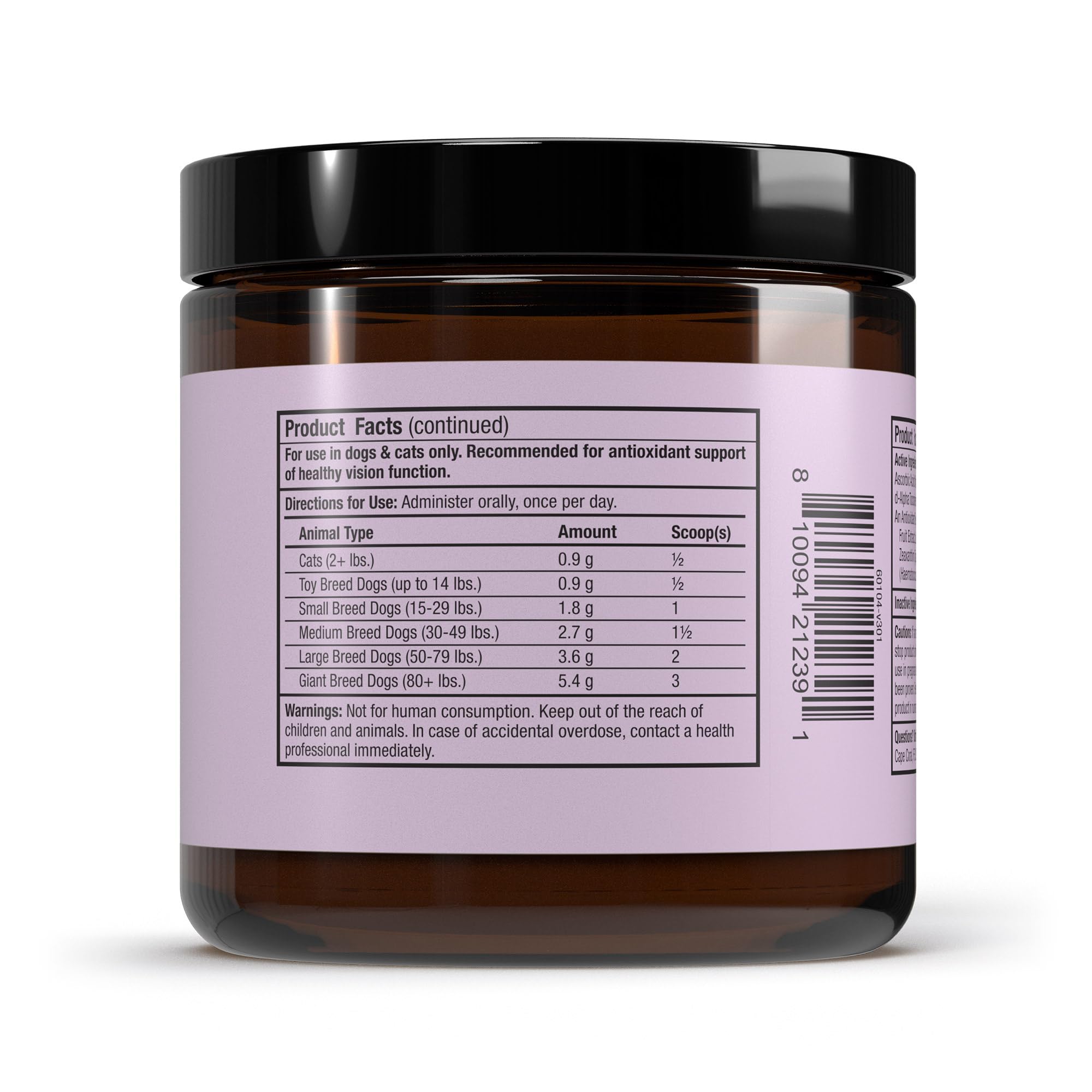 Dr. Mercola Eye Support For Pets - Dietary Supplement For Cats And Dogs - Natural Liver-Flavor Powder - 180 Grams