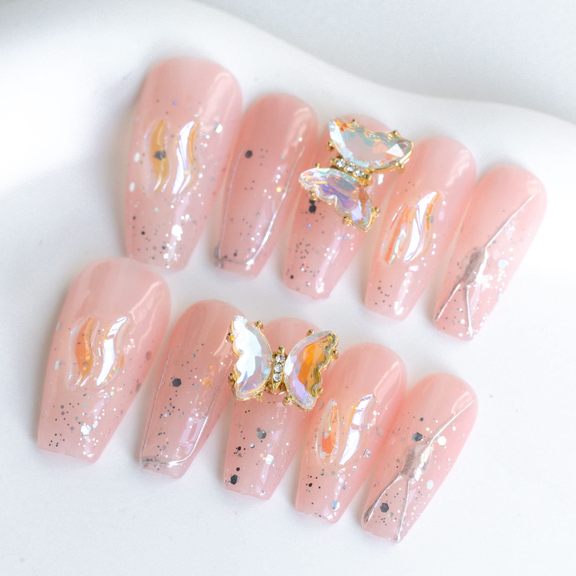 Sun&Beam Nails Handmade Press-on Long Coffin Ballerina Red White Black Silver Glam Halloween Ombre Design Fashion False Nail Tips 10 Pcs Set (#189 M) — view 50