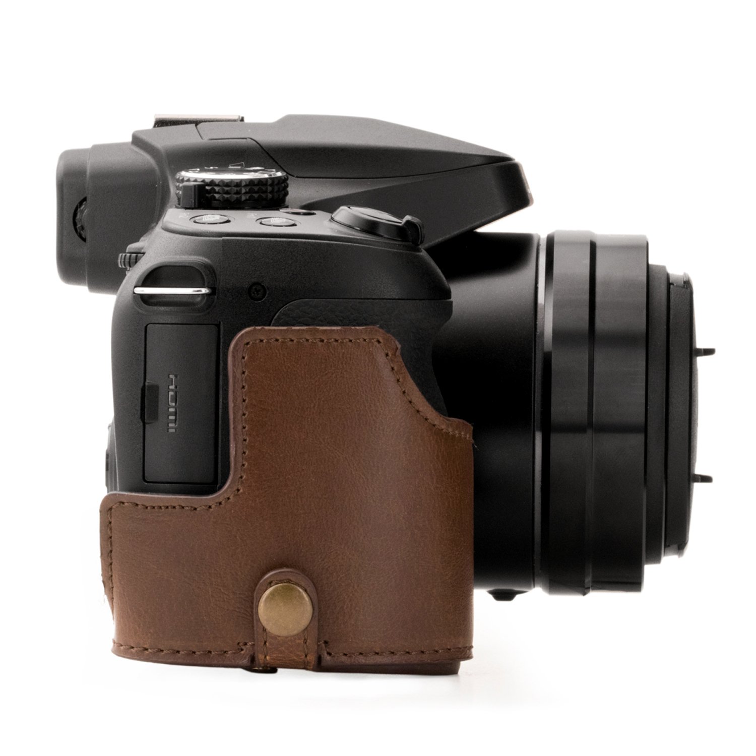 Megagear Panasonic Lumix Dc-Fz80, Fz82 Ever Ready Custodia In Finta Pelle Per Fotocamera Con Tracolla Marrone Scuro Mg1224