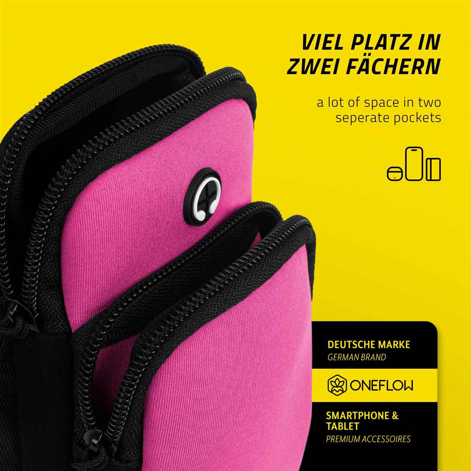 ONEFLOW Premium Sportarmband Handy Armband zum Joggen kompatibel mit Samsung Galaxy Z Flip 5 | Lauftasche Smartphone Armtasche weich, 2 Fächer - Sport Handyhalterung Arm, Pink