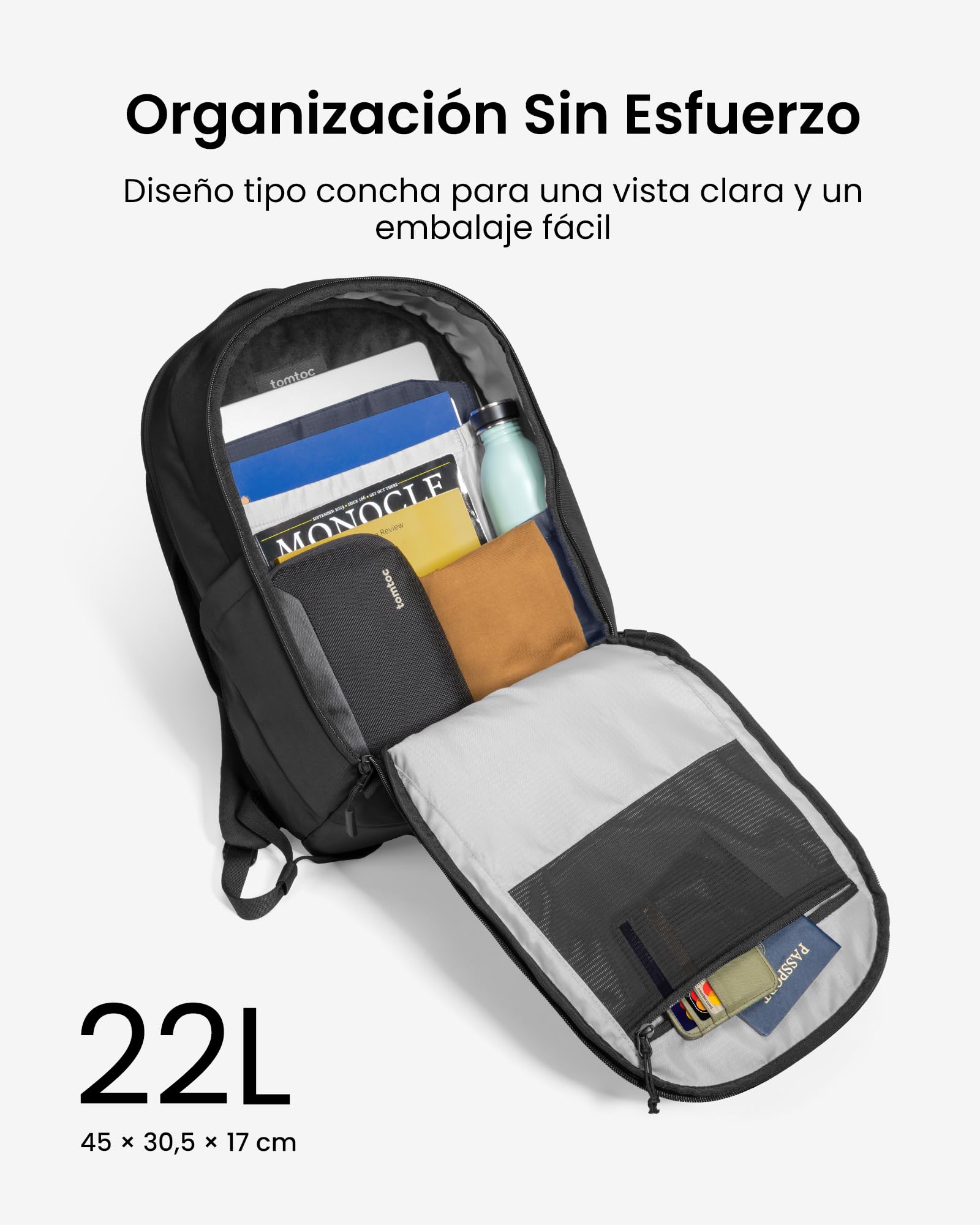 tomtoc Mochila Portatil 22L, Mochila Business Hombre Mujer para Portátil de 15,6-16 Pulgadas, Bolsa para Portátil Resistente a Salpicaduras, Mochila Trabajo para Oficina y Desplazamientos Diarios | Bolsa protectora organizada de trabajo para oficina, viaj