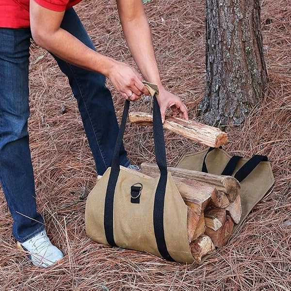 Firewood Storage Bag, Oxford Fabric Heavy Duty with Reinforced Handles, Portable for Camping, Fireplace, Backyard, Black, Heat resistant - 5