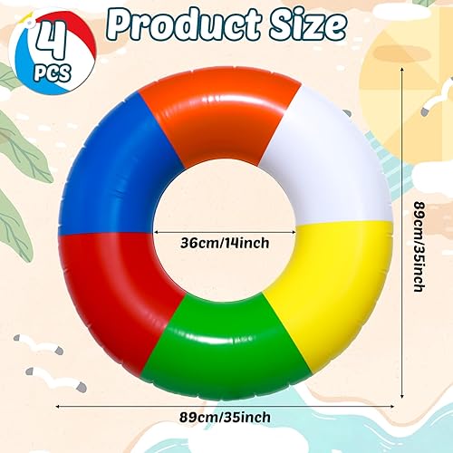 Miniatura 2 de 4 unidades de flotadores inflables de natación de 35 pulgadas, anillos de natación a rayas de arco iris, flotadores de playa, piscina, anillos de